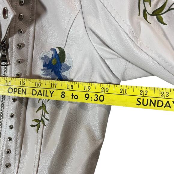 Bollrllr Women Floral Print Embroidered Faux Leather Jacket Lapel Collar Size L - Picture 8 of 9